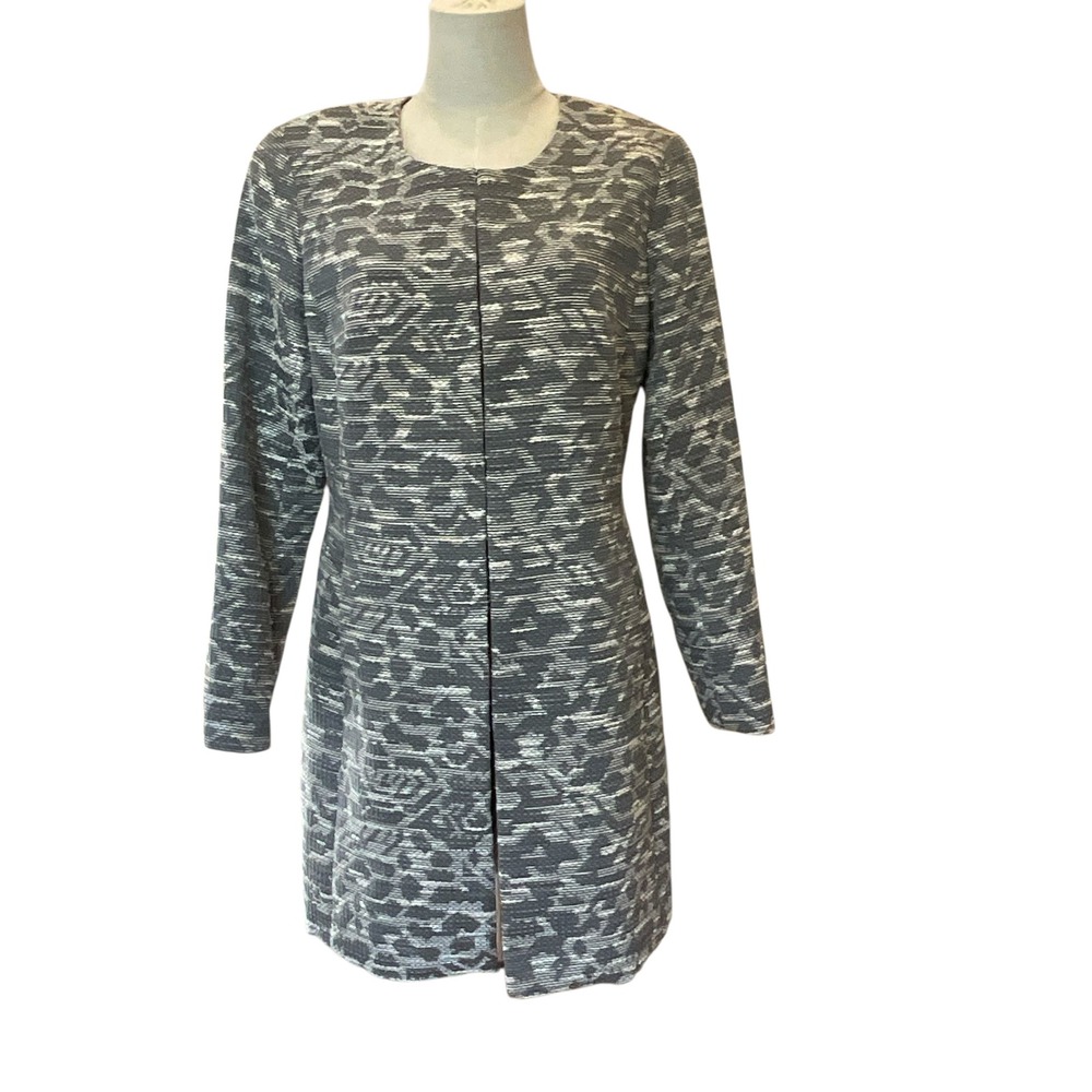 Coldwater Creek Gray White Leopard Print Long‎ Sleeve Knit Jacket Size S